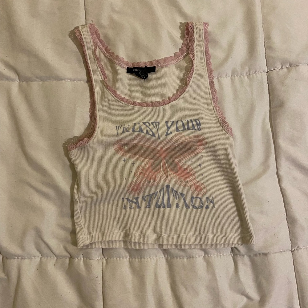 Forever 21 “Trust Your Intuition” Tank Top - Cream and Pink